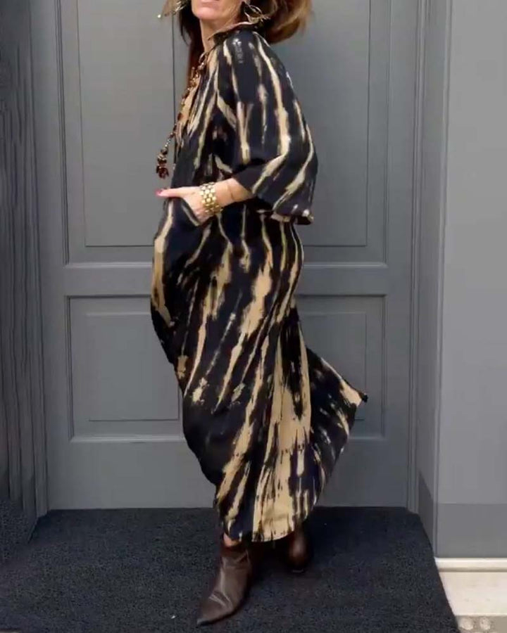 Vintage Maxikleid Damen mit Taschen Lockeres Sommerkleid für Freizeit und Urlaub