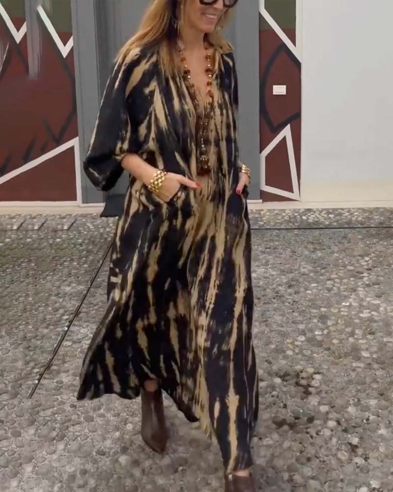 Vintage Maxikleid Damen mit Taschen Lockeres Sommerkleid für Freizeit und Urlaub