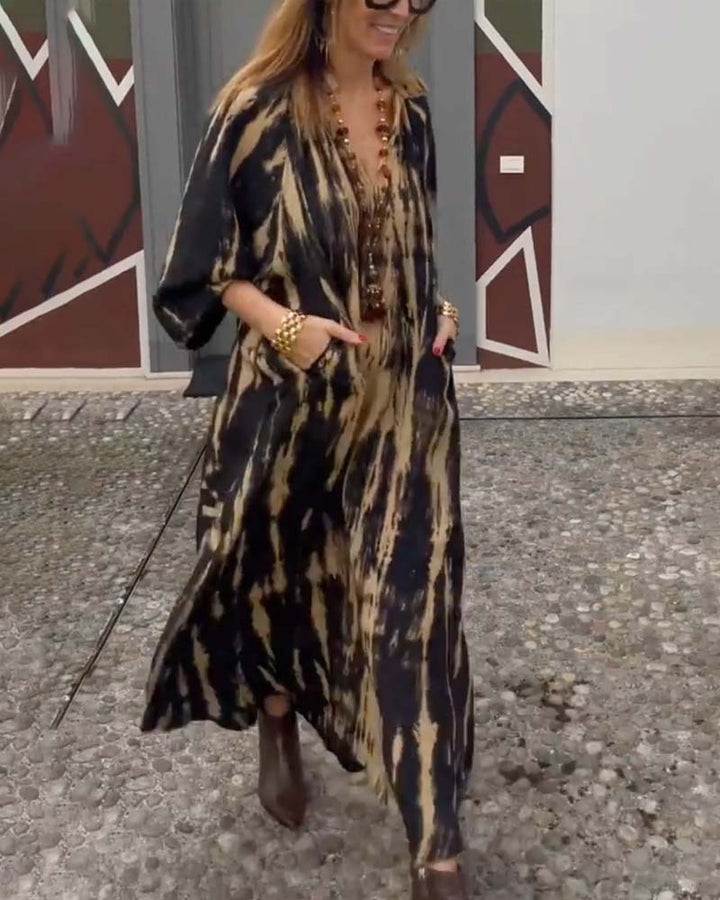 Vintage Maxikleid Damen mit Taschen Lockeres Sommerkleid für Freizeit und Urlaub