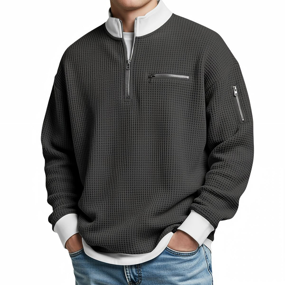 Thomas | Herren-Pullover mit Waffelstruktur und halbem Reißverschluss