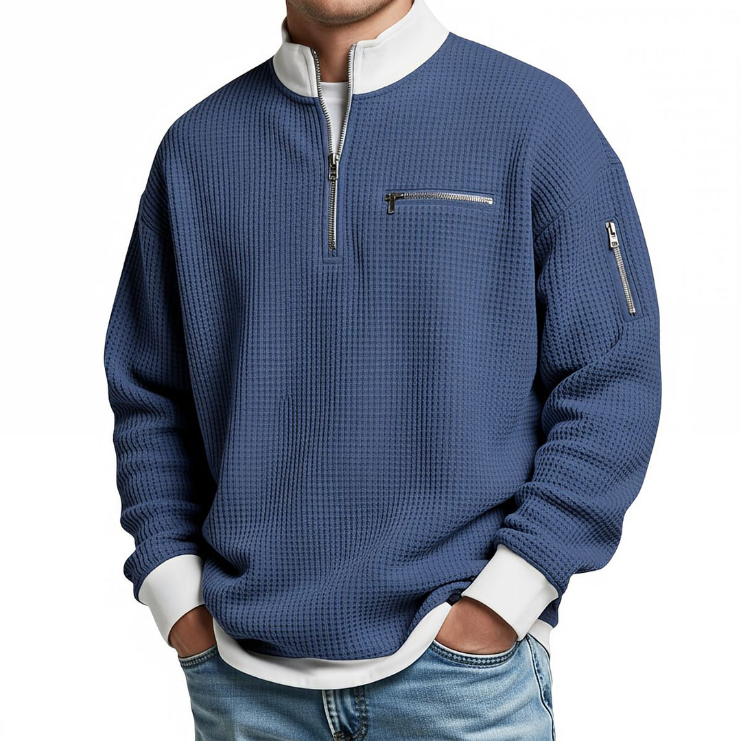 Thomas | Herren-Pullover mit Waffelstruktur und halbem Reißverschluss