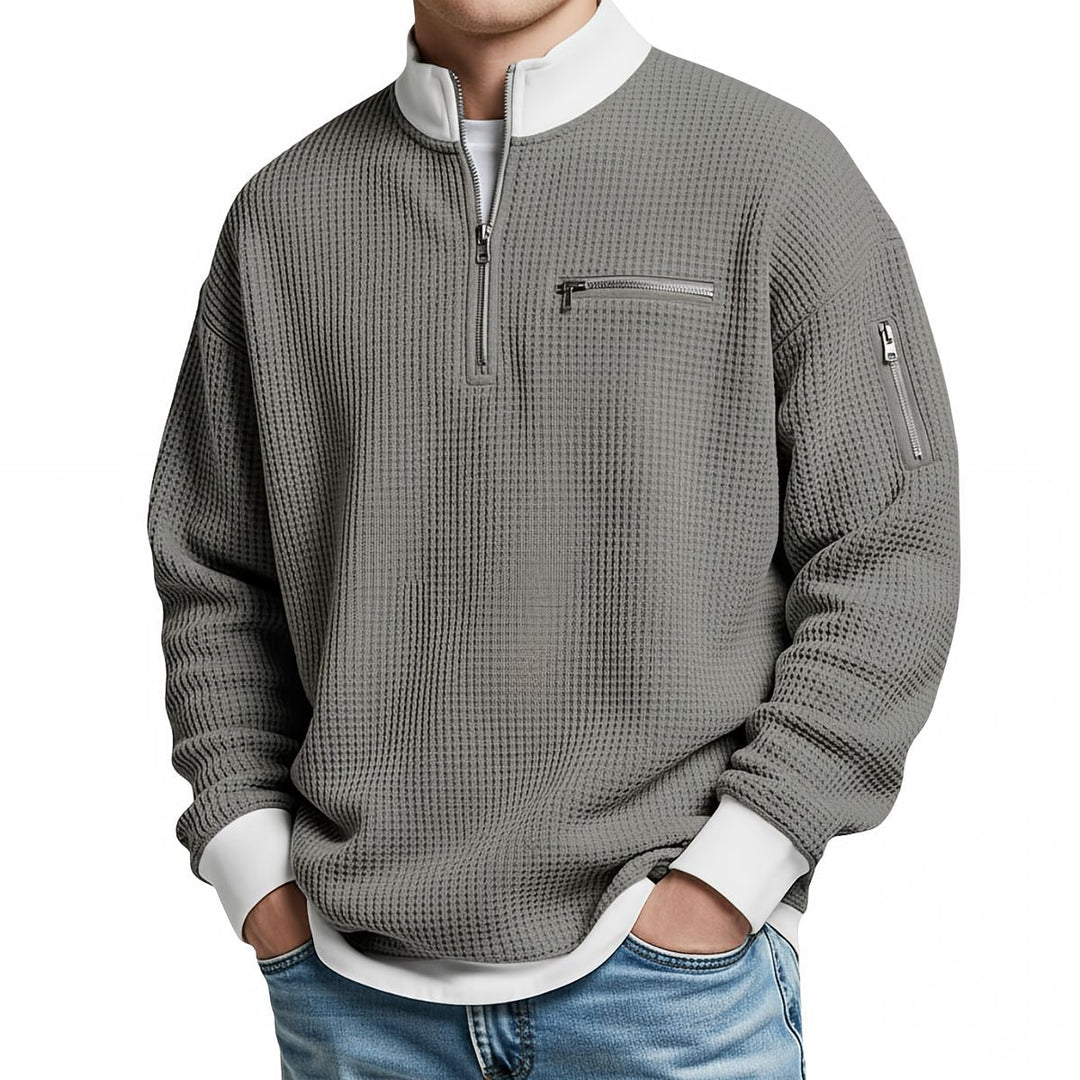 Thomas | Herren-Pullover mit Waffelstruktur und halbem Reißverschluss