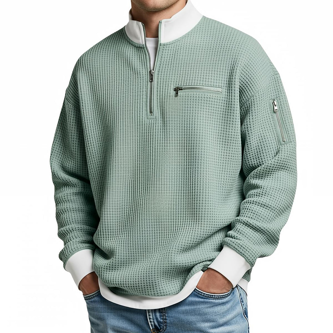 Thomas | Herren-Pullover mit Waffelstruktur und halbem Reißverschluss