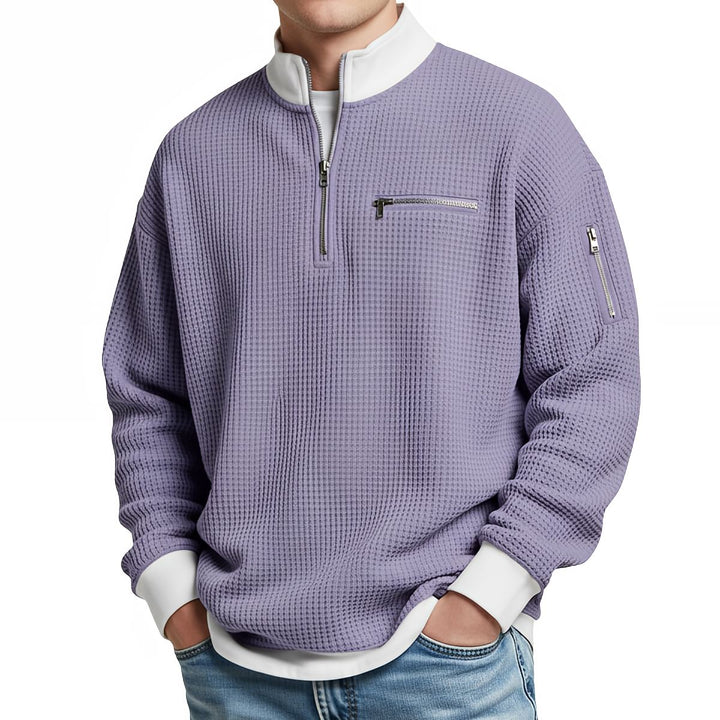 Thomas | Herren-Pullover mit Waffelstruktur und halbem Reißverschluss