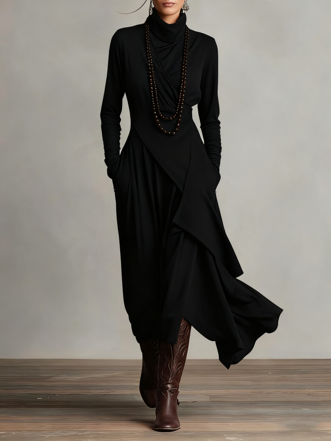 Arielle | Vintage Asymmetrisches Turtleneck Kleid