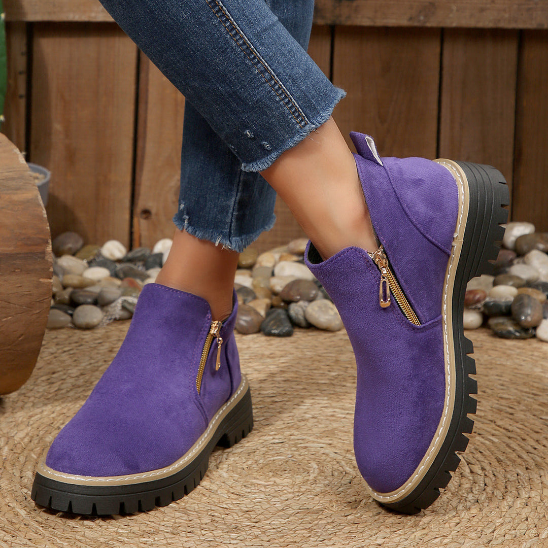 Stiefeletten für Damen mit seitlichem Reißverschluss und grober Sohle