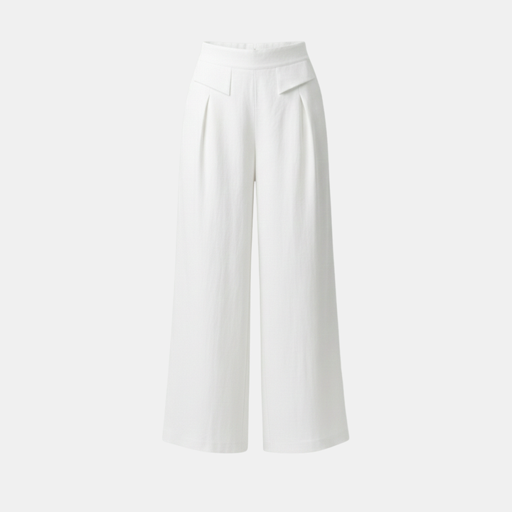 Helle Damen Hose mit hohem Bund, weitem Bein und Taschen für entspannte Momente