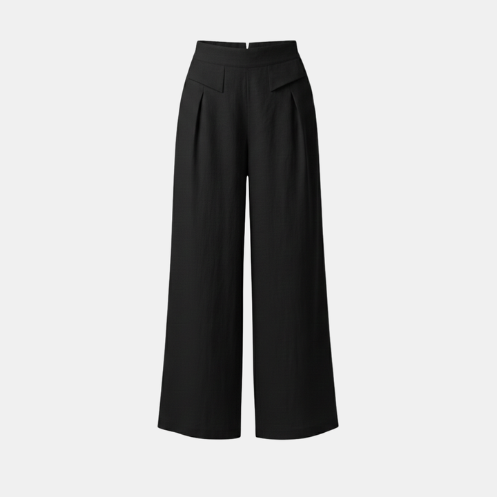 Helle Damen Hose mit hohem Bund, weitem Bein und Taschen für entspannte Momente