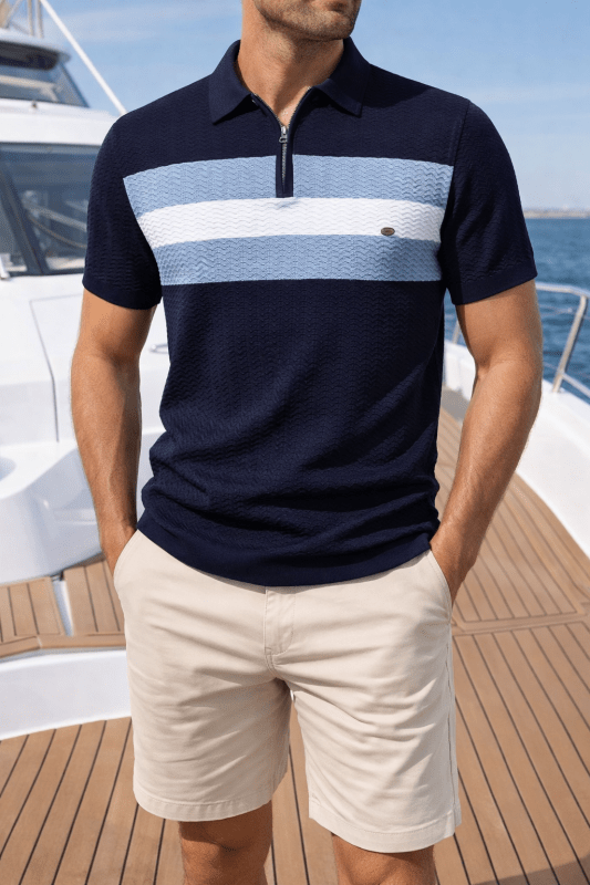 Herren Poloshirt mit Streifen und Reißverschluss | Sommer