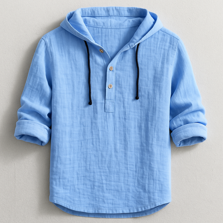 Herren Kapuzen-Henley-Shirt mit langen Ärmeln | Knopfleiste