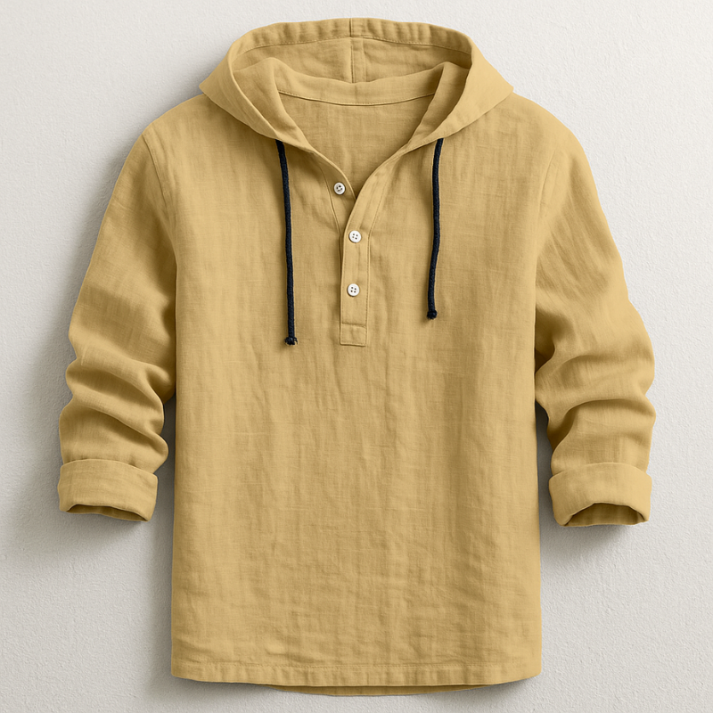 Herren Kapuzen-Henley-Shirt mit langen Ärmeln | Knopfleiste