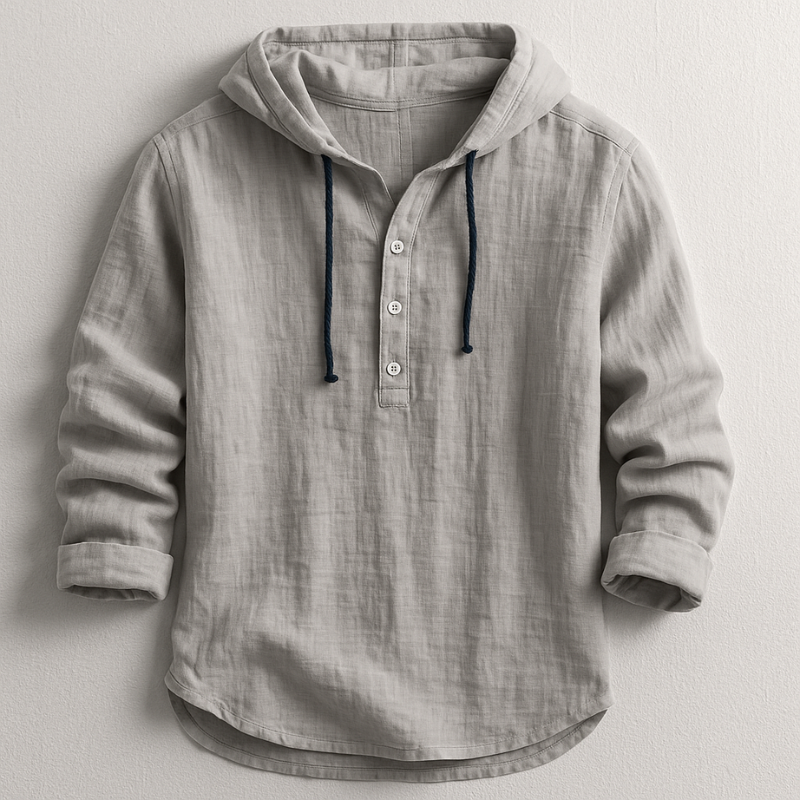 Herren Kapuzen-Henley-Shirt mit langen Ärmeln | Knopfleiste