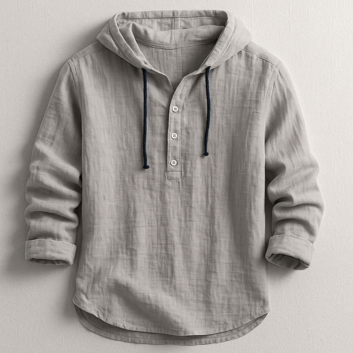 Herren Kapuzen-Henley-Shirt mit langen Ärmeln | Knopfleiste