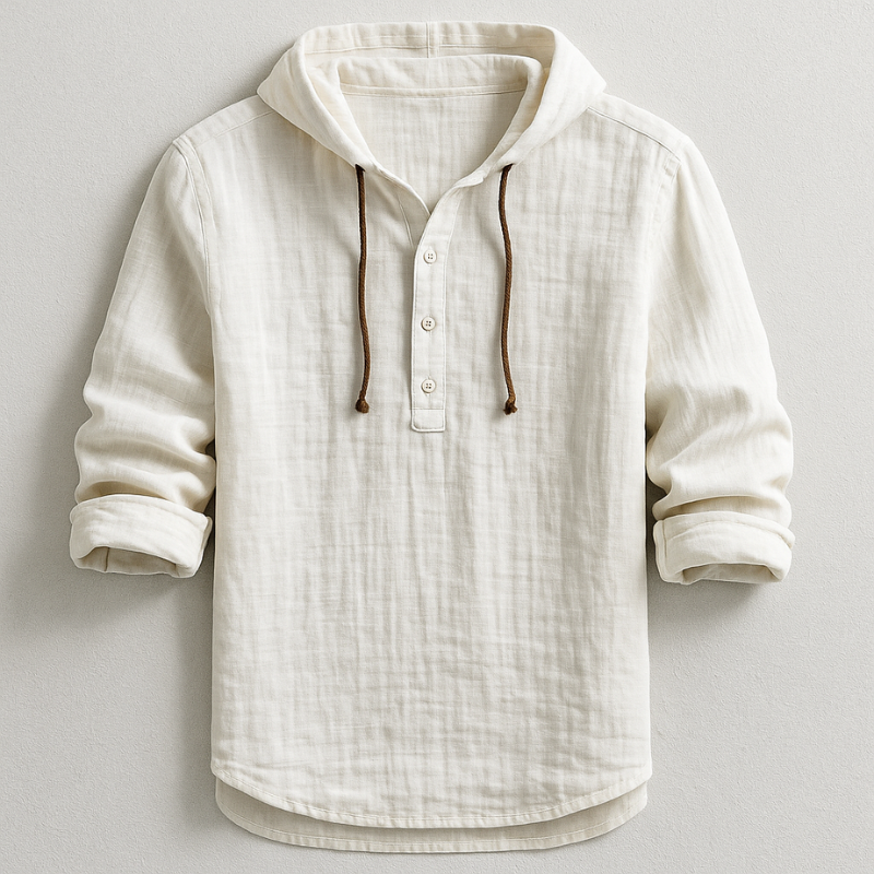 Herren Kapuzen-Henley-Shirt mit langen Ärmeln | Knopfleiste