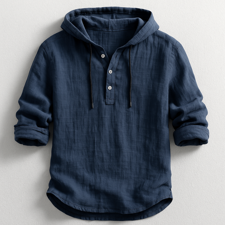 Herren Kapuzen-Henley-Shirt mit langen Ärmeln | Knopfleiste
