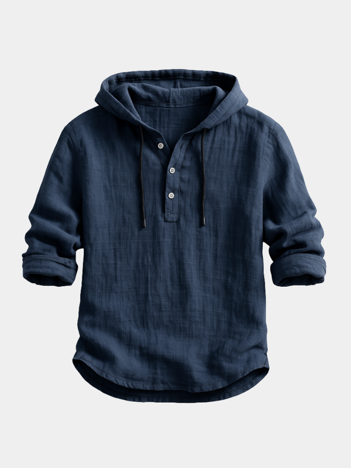 Herren Kapuzen-Henley-Shirt mit langen Ärmeln | Knopfleiste
