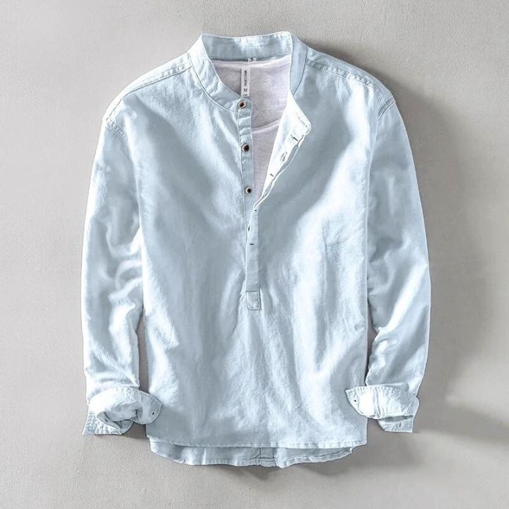 Herren Langarm-Henley-Shirt | Stehkragen