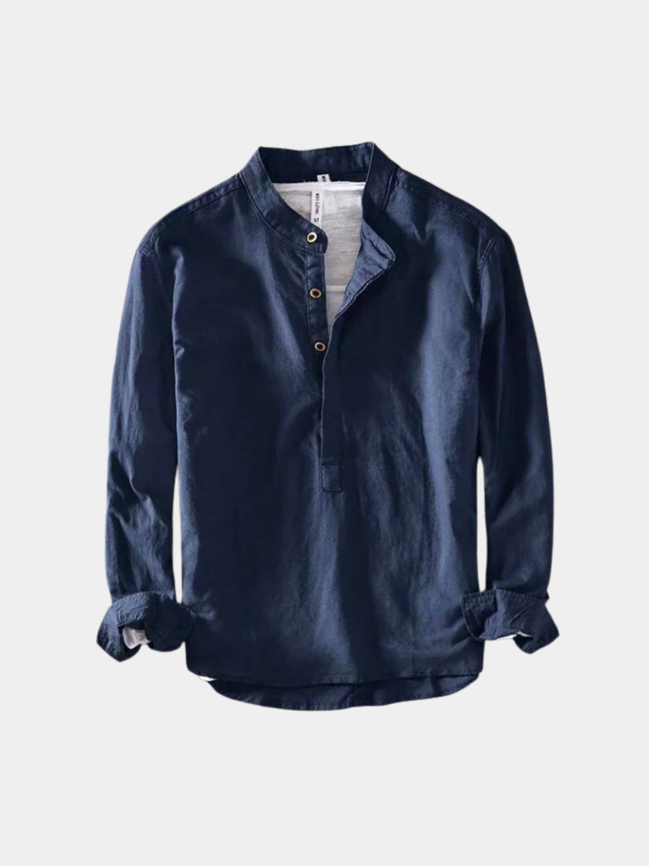 Herren Langarm-Henley-Shirt | Stehkragen