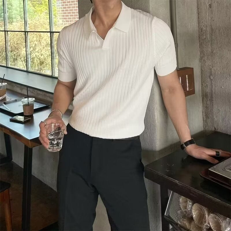 Herren Ribbed Polo-Shirt | Kurzarm