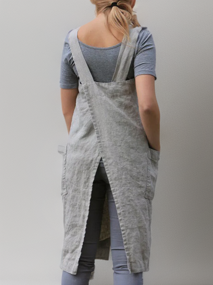 Schürzenkleid für Damen mit Taschen und Kreuzrücken-Design