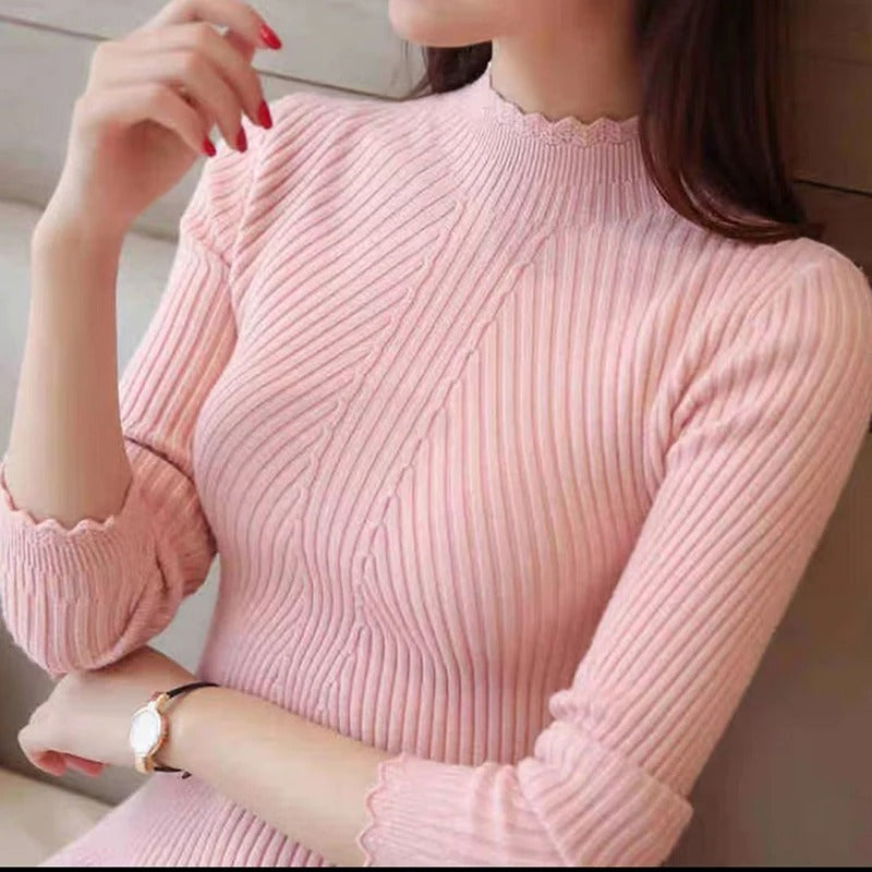 Ferrin | Eleganter Pullover mit hohem Kragen und Rippendetail für Damen