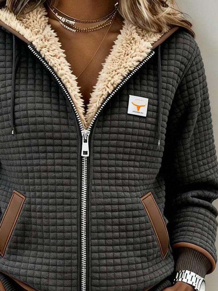 Sandra | Sherpa-Futter Gequiltete Zip-Up Kapuzenjacke